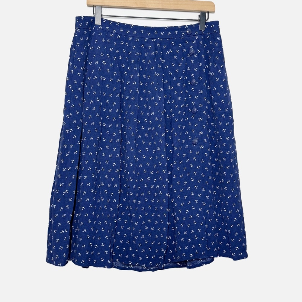 Talbots NWT Navy blue Anchor Print sailor button nautical A line Skirt 12P